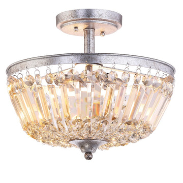 Caleb 14.2" Crystal / Metal LED Semi Flush Mount - JONATHAN Y